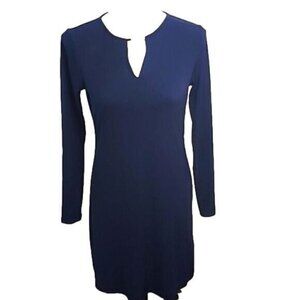 Michael Michael Kors Dress Navy w/silver logo bar sheath mini long sleeve XS